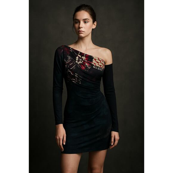 Save the Queen! Italy One-Shoulder Art Print Dress w/ Detachable Sleeve – Size S - Picture 1 of 7